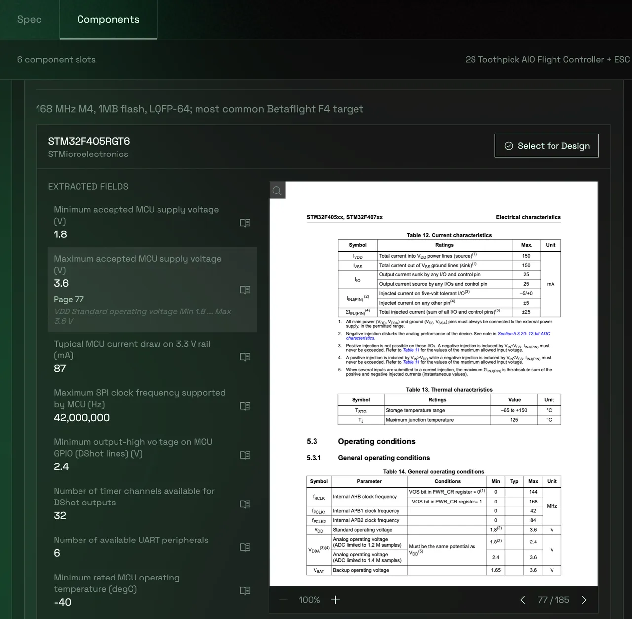 Datasheet proof of extracted specifications